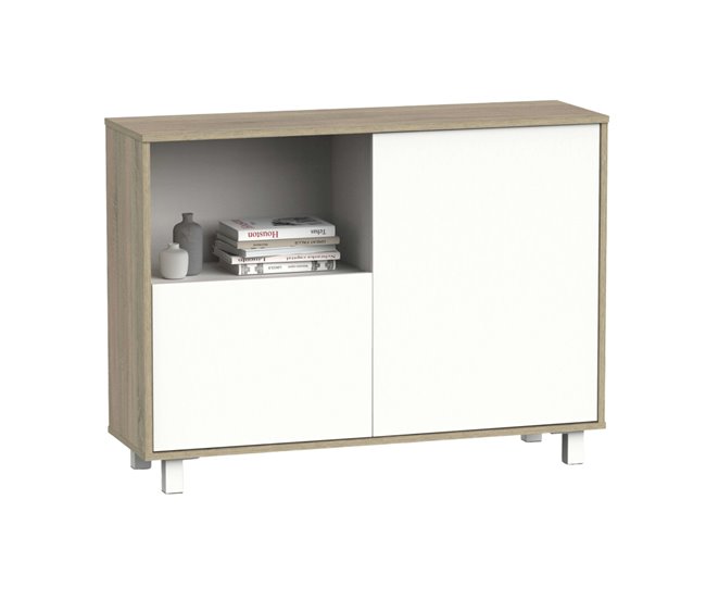 Aparador Lux 2 Portas para Sala Branco/ Madeira