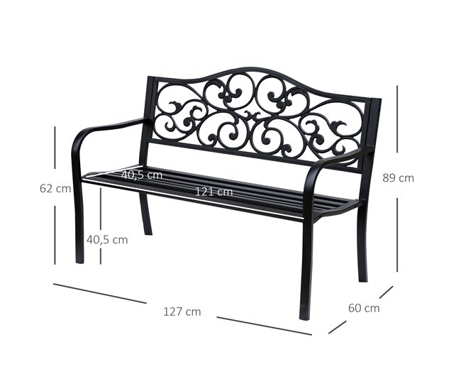 Banco de Jardim Aço e Ferro Fundido Outsunny Preto