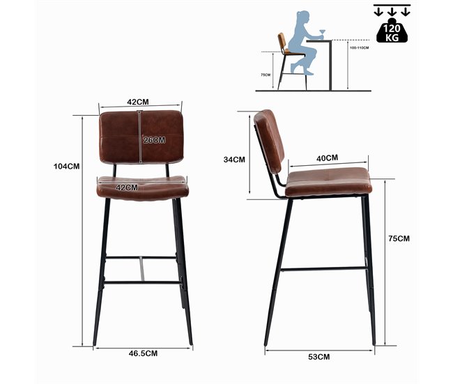 MEUBLES COSY Conjunto De Cadeiras De Bar Confortáveis E Duráveis Castanho