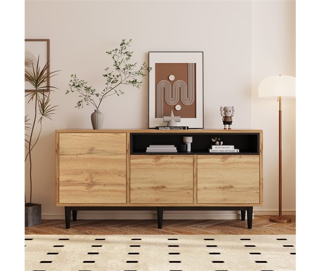 Aparador de mdf com 3 portas Natural