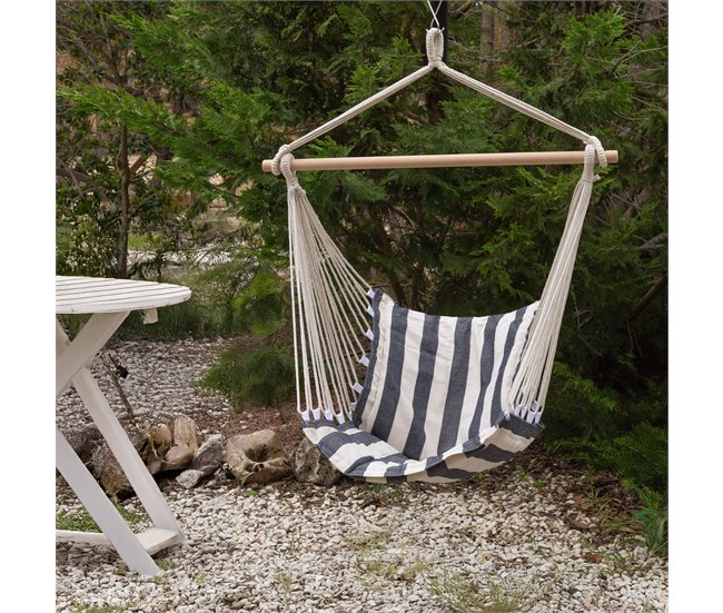 Aktive Cadeira suspensa listrada com suporte de madeira Branco/ Azul