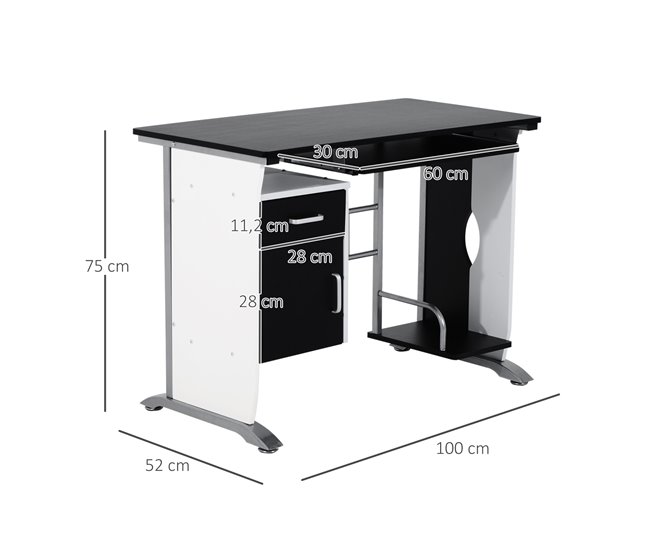 Mesa de Computador MDF e Metal HOMCOM, escritório - secretárias 100x52 Preto