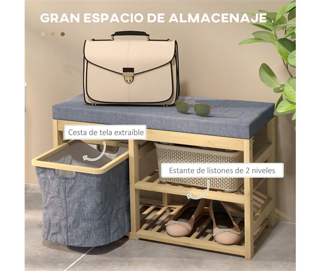 Banco para Sapatos Bambú, Poliéster e Espuma HOMCOM Castanho