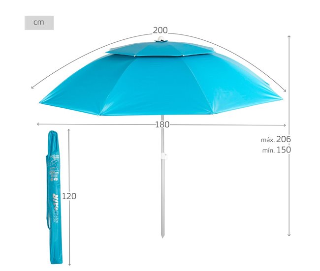 Aktive Guarda-sol à prova de vento inclinável UV50 c/capa Azul