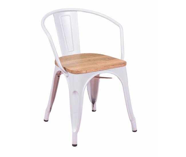 Cadeira industrial com braços e assento em olmo - Bistro Branco