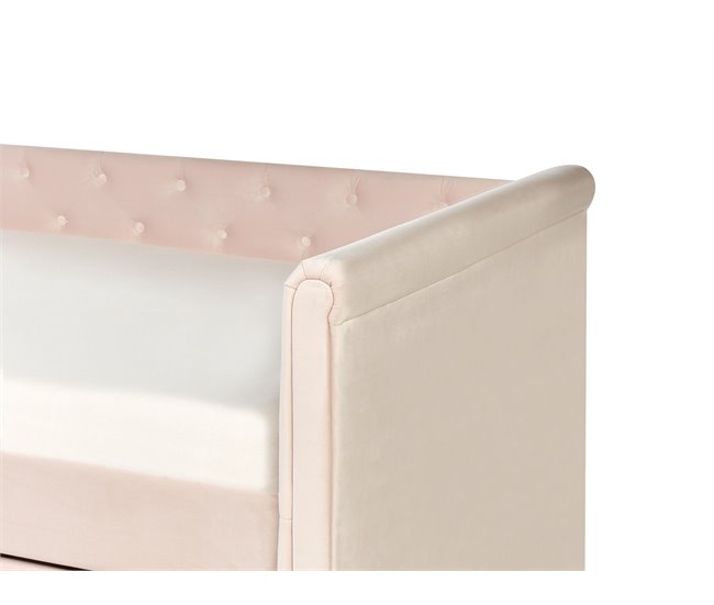 Beliani Cama com estrado Veludo LIBOURNE 102x220 Rosa Talco