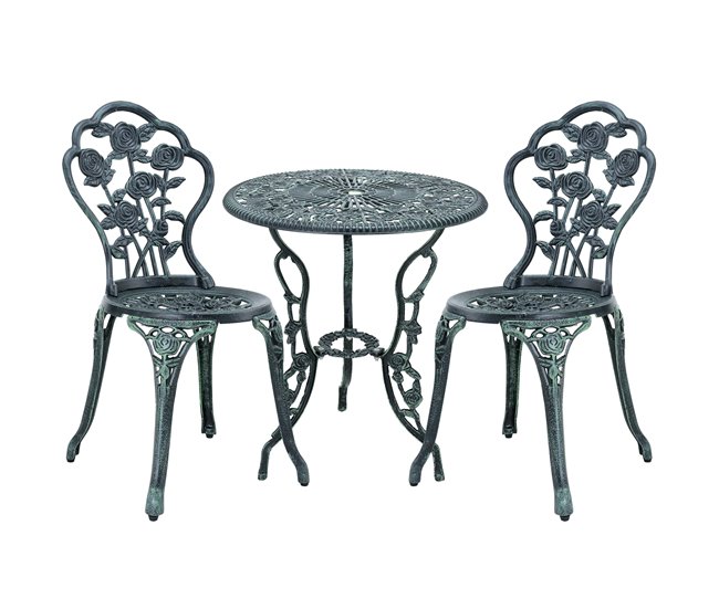 [casa.pro] Conjunto bistrô mesa de alumínio fundido + 2 cadeiras Branco