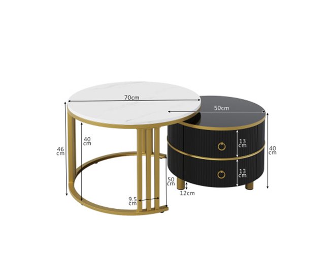 2 em 1, mesa de centro, mesa de sala, 2 gavetas 70x70 Branco