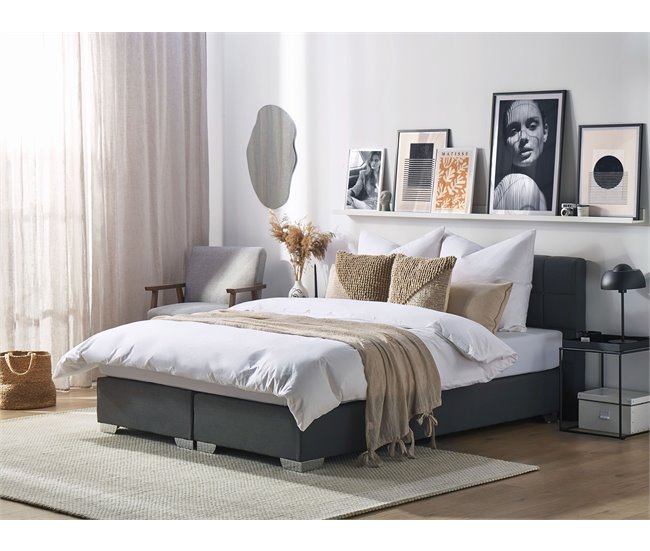 Beliani Cama continental Poliéster ADMIRAL 190x210 Cinza Claro