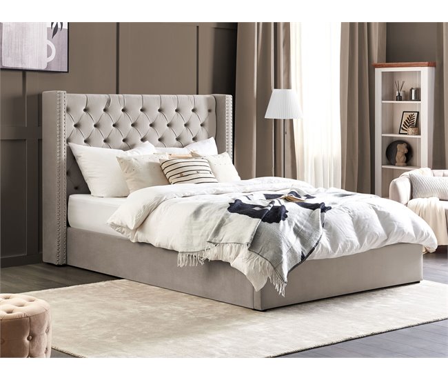 Beliani Cama com armazenamento Veludo LUBBON 210x217 Cinza Claro
