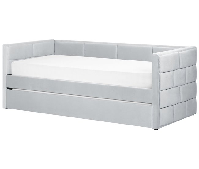 Beliani Cama com estrado Poliéster CHAVONNE 99x218 Cinza Claro