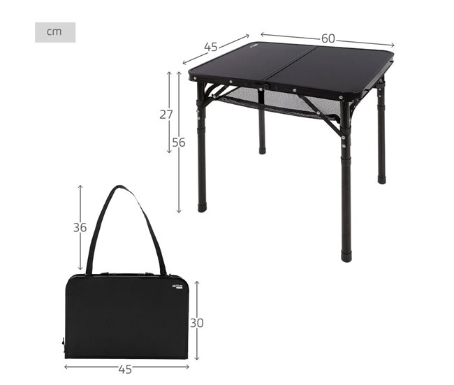 Aktive Mesa de acampamento dobrável, regulável em altura e antiderrapante, preta c/rede Preto