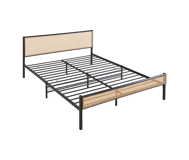 Cama metálica linköping com cabeceira rectangular + colchão 206x165