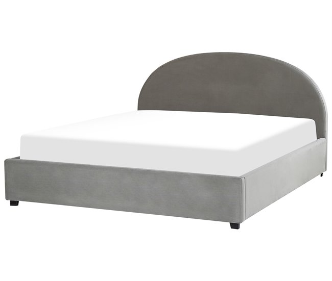 Beliani Cama com armazenamento Veludo VAUCLUSE 194x214 Cinza Claro