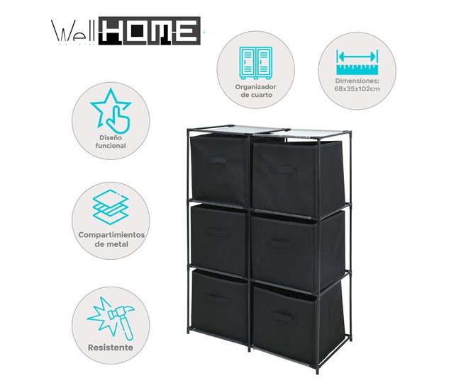 Well Home Cômoda com 6 compartimentos Preto