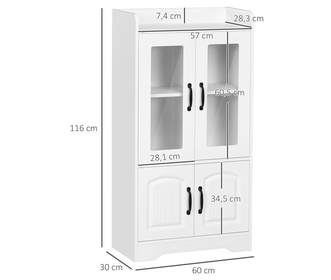 Vitrine Sala de Estar Melamina de Madeira, MDF e Vidro Temperado 60 Branco