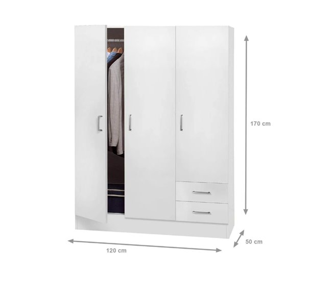 Armário de 3 portas com efeito madeira Branco
