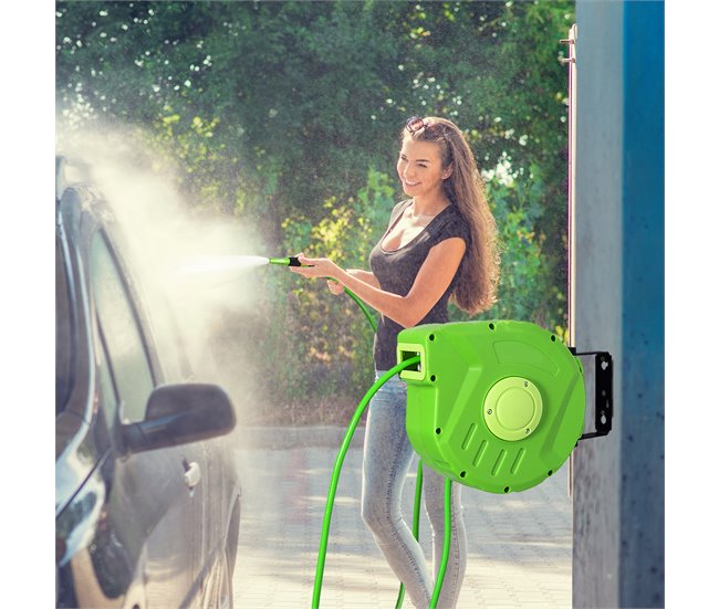Carretel de Mangueira PP e PVC Outsunny, varanda e jardim - rega Verde
