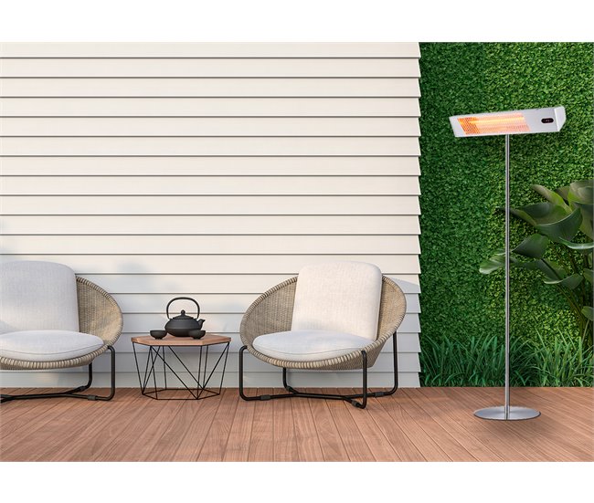 CALDO IRA INOX PALO Sined Aquecedor de infravermelhos de exterior com kit completo de postes 2000W, Cinzento Cinza