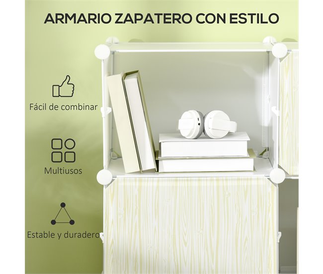 Armário Modular 12 Cubos PP e Aço HOMCOM Natural/ Branco