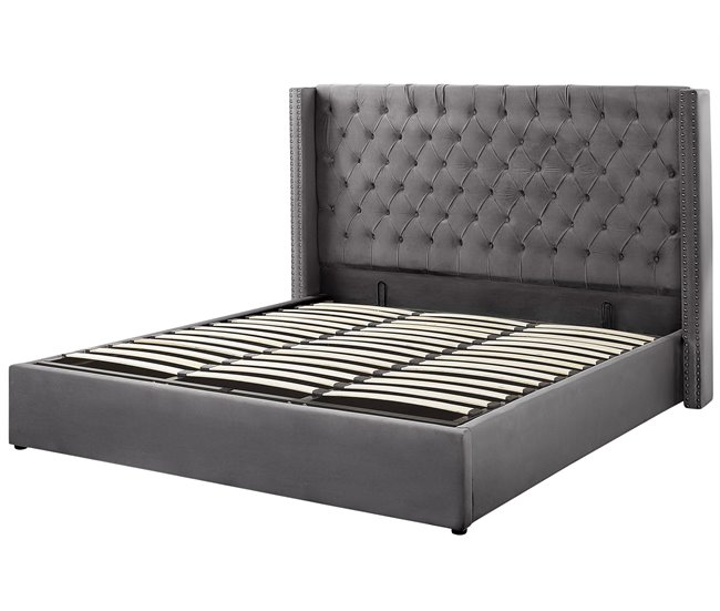 Beliani Cama com armazenamento Veludo LUBBON 210x217 Cinza
