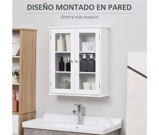 Armário Casa de Banho de Parede MDF e Vidro kleankin 55 Branco