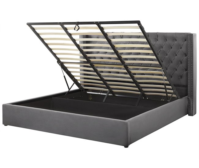 Beliani Cama com armazenamento Veludo LUBBON 210x217 Cinza