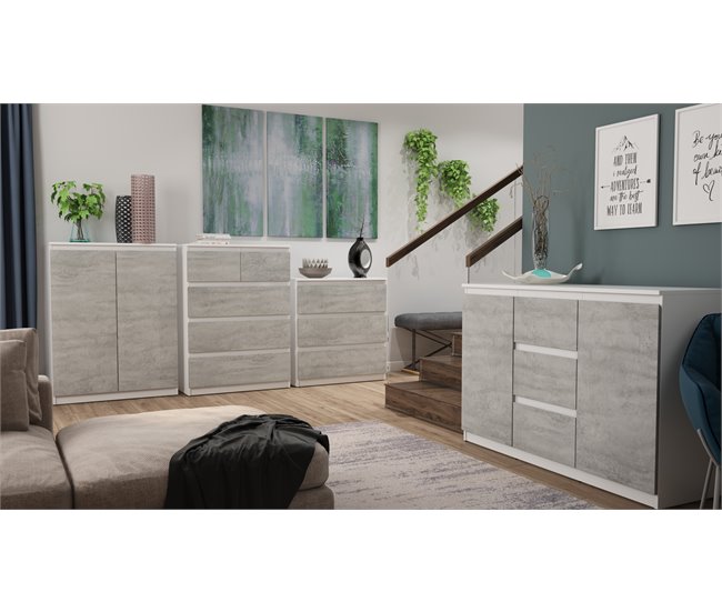 Cómoda 3 gavetas ELEGANZA Branco/cinza