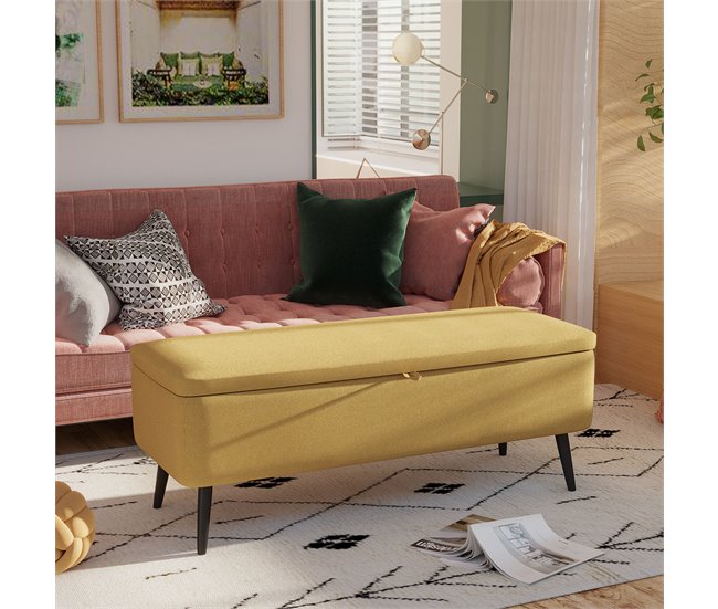 Banco de Armazenamento Poliéster, Espuma e Aço HOMCOM 101x38 Amarelo
