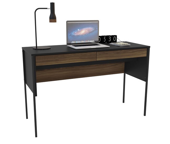 Mesa de escritório Mallorca com 2 gavetas Preto/ Madeira
