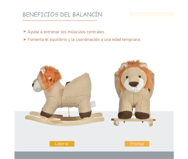 Baloiço para Bebé Madeira de Álamo, Metal e Pelúcia HOMCOM Castanho