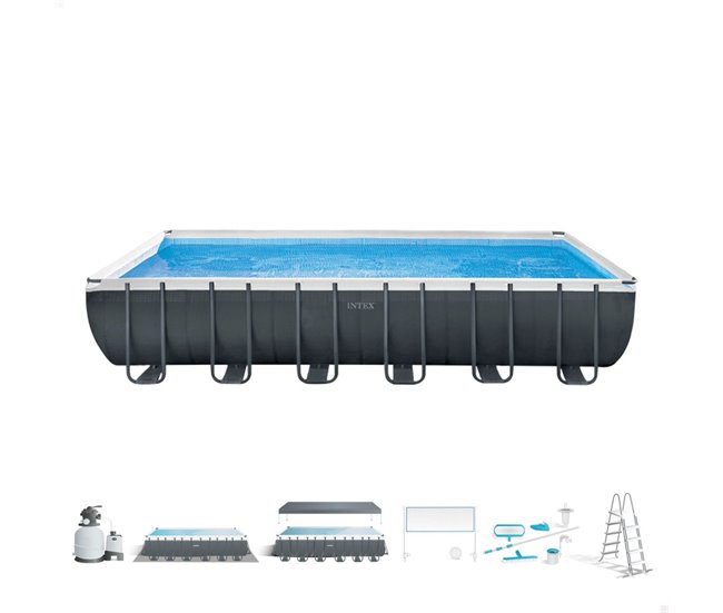 Piscina desmontável Intex 732x366x132 cm deluxe pack + filtro e clorador Cinza
