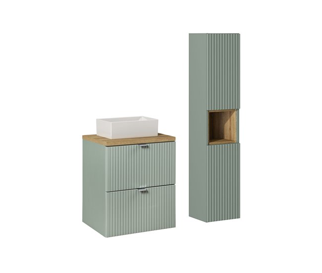 Móvel de lavatório simples 2 gavetas e pedestal Jade Verde