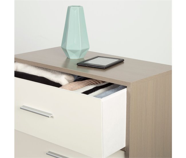 Max Home Cómoda 4 gavetas em tecido Branco/ Madeira