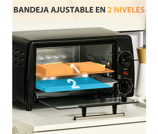 Mini Forno Elétrico Metal, Aço Inoxidável e Vidro Temperado Preto