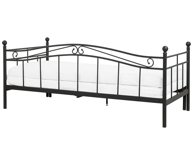 Beliani Cama com estrado Metal TULLE 102x209 Preto