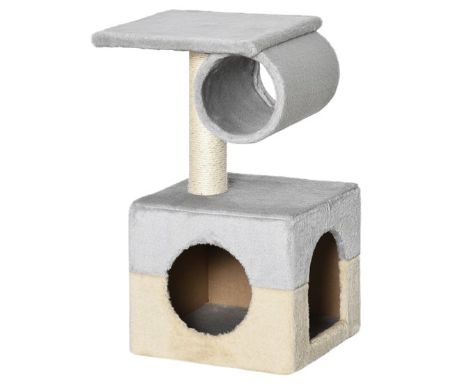 Árvore Arranhador para Gatos Aglomerado de Madeira e Pelúcia Cinza