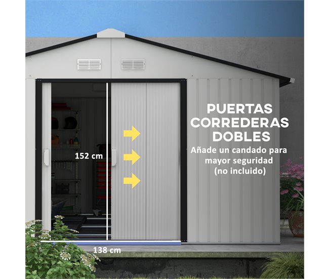 Abrigo de Exterior Aço Galvanizado e PP Outsunny Cinza
