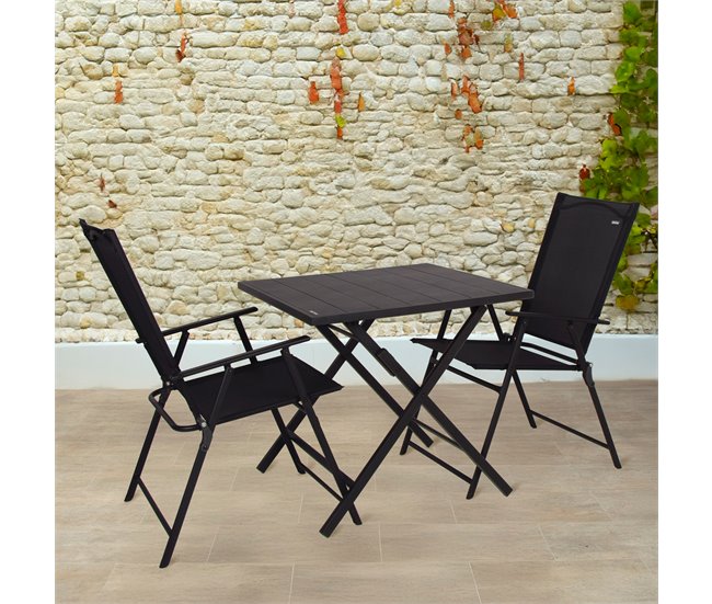 Aktive Conjunto de jardim dobrável com mesa e 2 cadeiras em aço Preto