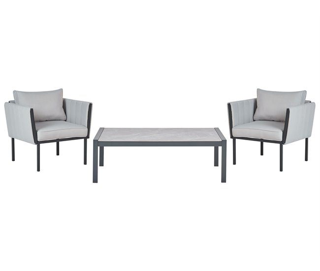 Beliani Conjunto lounge Aço SKALA Cinza Claro