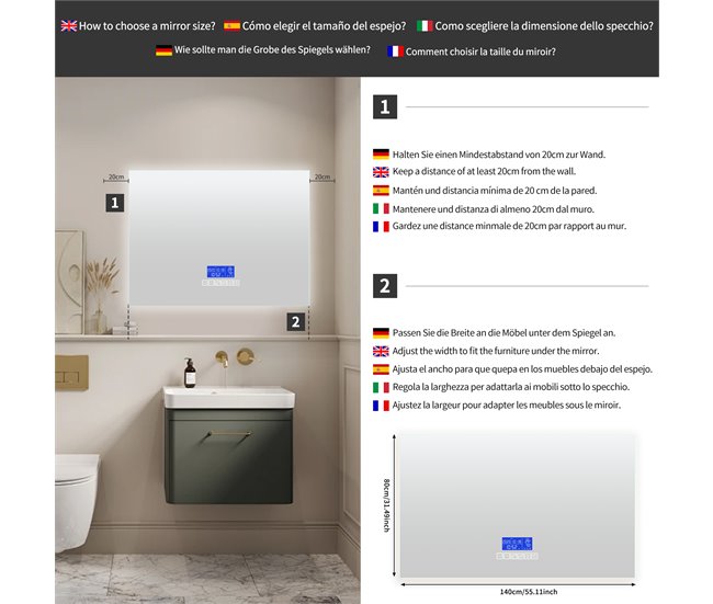 Espelho de banheiro LED redondo 140x4 Transparente