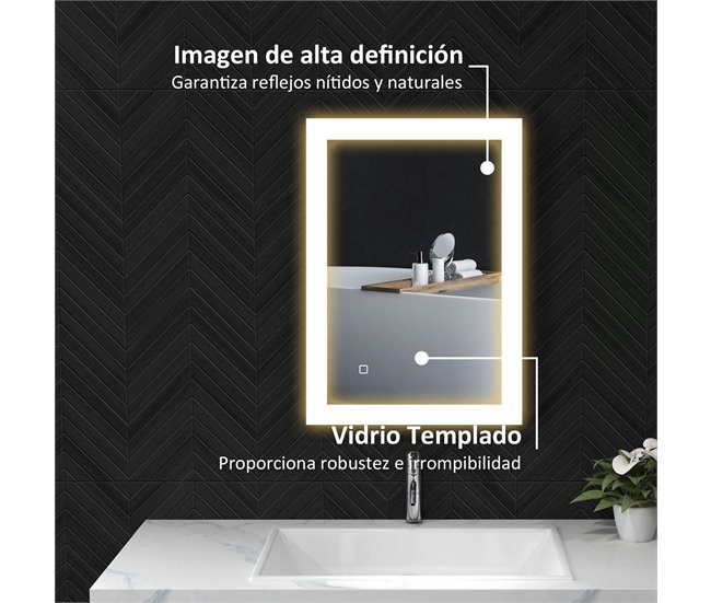 Espelho Casa de Banho Vidro Temperado e Liga de Alumínio HOMCOM Preto