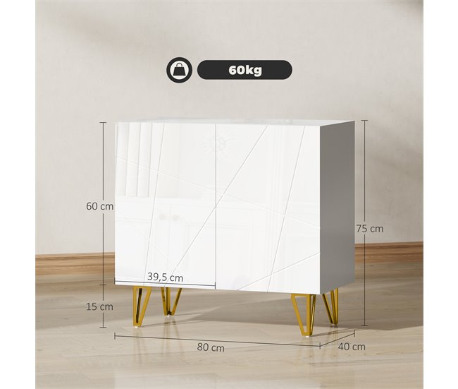 Aparador Melamina de Madeira e Metal HOMCOM Branco