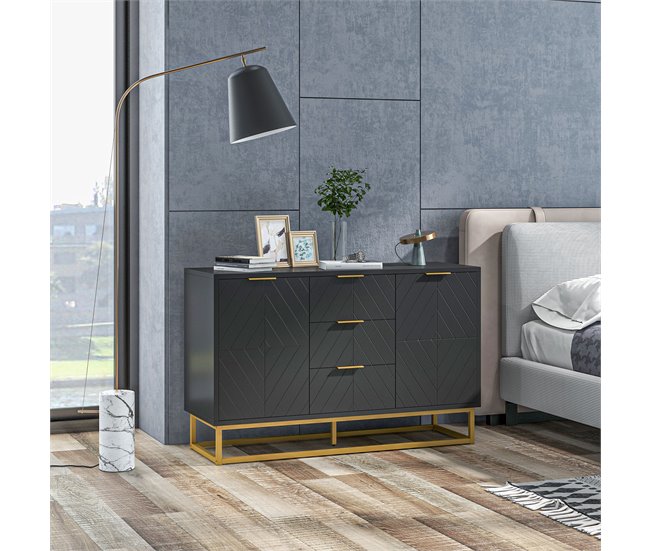 Aparador MDF e Metal HOMCOM, casa - móveis de armazenamento Preto