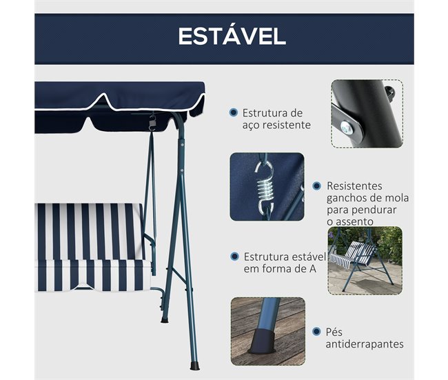 Baloiço de Jardim aço tecido de poliéster Azul