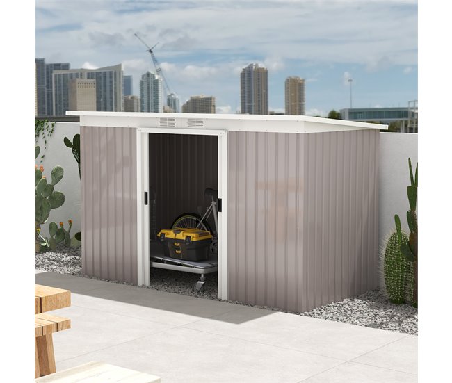 Abrigo de Jardim Aço Galvanizado e PP Outsunny Cinza