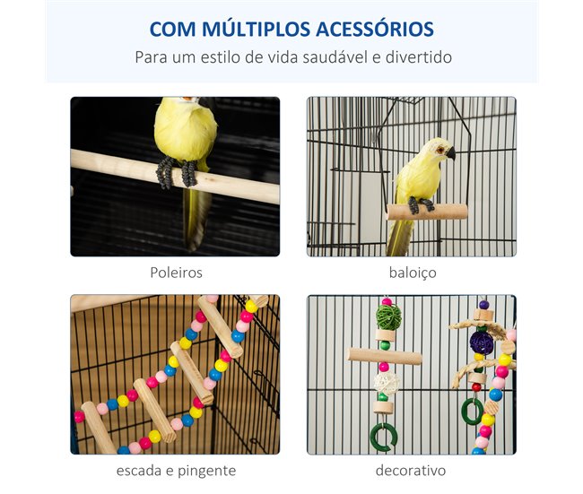 Gaiola para Passáros Aço, PP e Madeira Mixta PawHut Preto