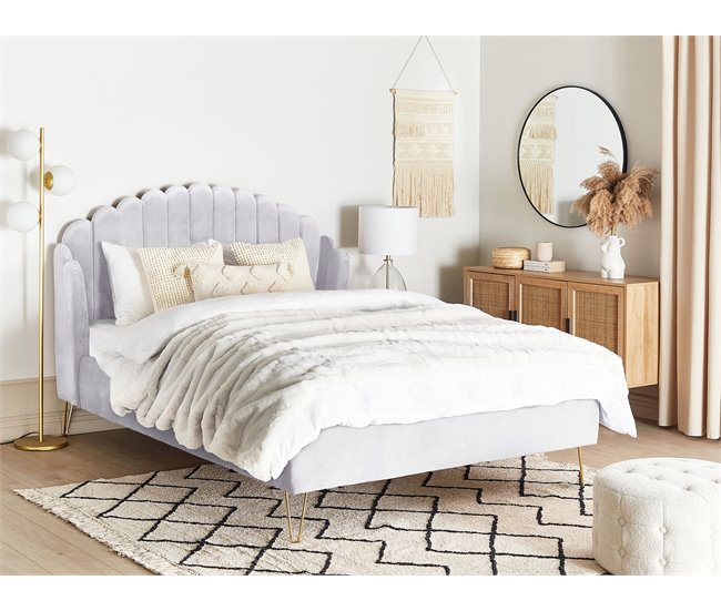 Beliani Cama Terciopelo AMBILLOU 157x214 Bege