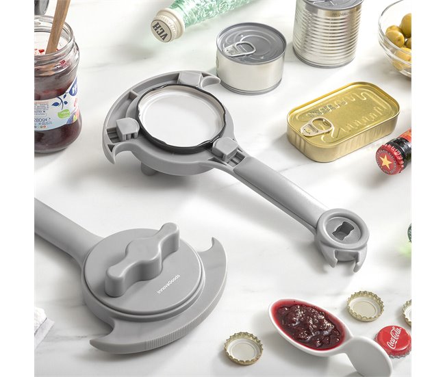 Abre-garrafas Regulável Multifunções para Frascos, Latas e Garrafas Cinza