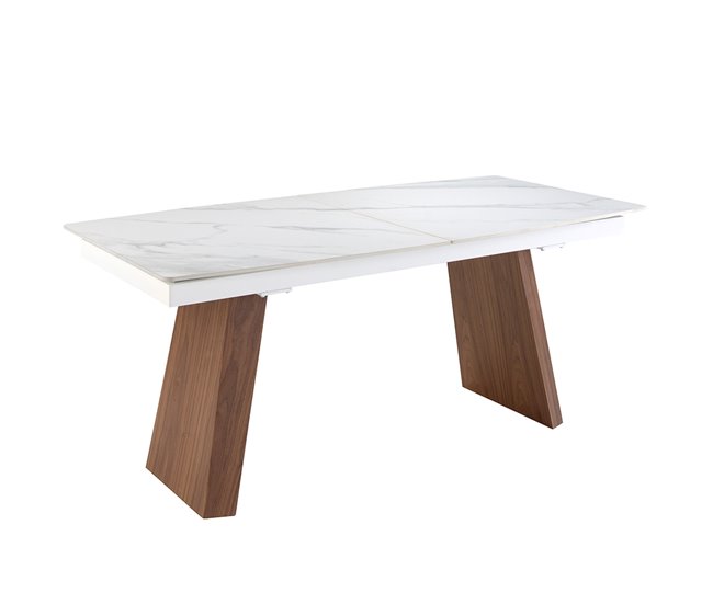 ANGEL CERDA Mesa de jantar extensível barril oval mármore porcelânico e nogueira 230x90 Nogal